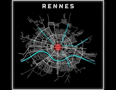 plan en 2d de la ville de Rennes en France
