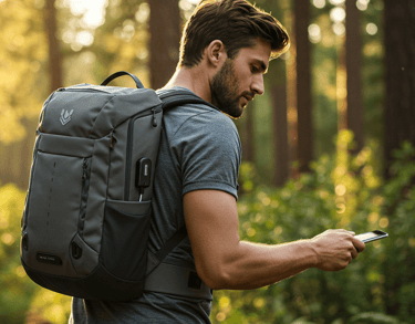 Hiker with Smart Backpack for US destinations like National Parks, Alaska, and major cities