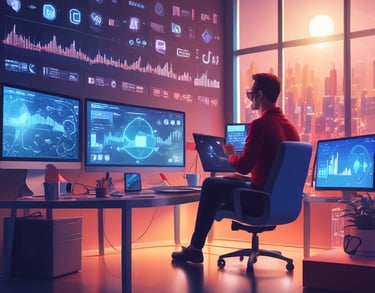 a man riding a skateboard down a street next to tall buildings