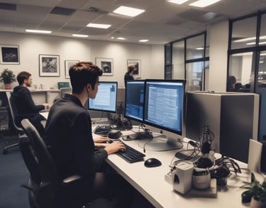 a man riding a skateboard down a street next to tall buildings
