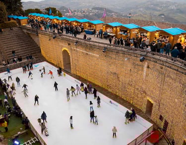 Ice skating rink set up in Cava dei Balestrieri during San Marino’s Christmas Market