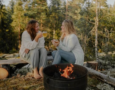 Enjoying tea in the nature with fire