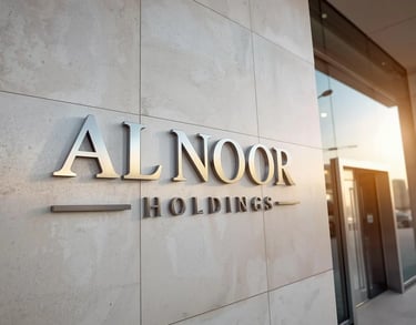 a sign that says all noor holding up to the name of the company