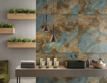 Modern bathroom with designer ceramic wall tiles and stylish basin – Rosso Ceramics Pvt Ltd, Pune