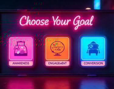 Choose your content Goal image showing three goals awareness, engagement, Conversion