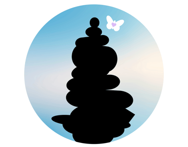 MAPCA logo icon of cairn, blue sky, white butterfly with a lavender heart