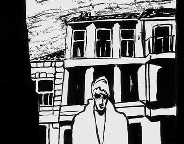 Illustration B&W d'un homme dans la rue.