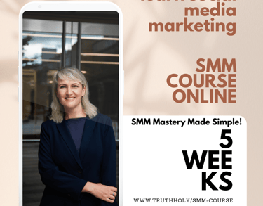 a woman in a blue suit and a white shirt with the words smmm