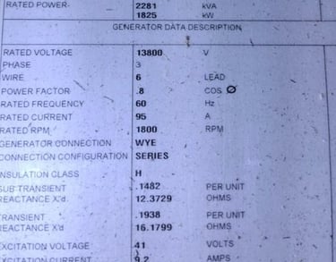 3616B, 13,800v. 60 Hz. Diesel Generators