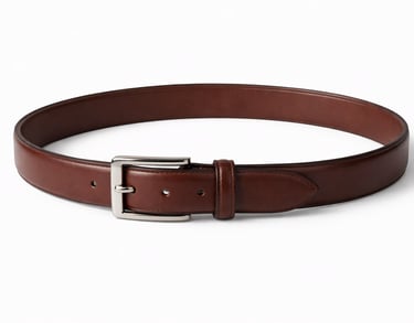 Classic brown leather belt with metal buckle and smooth finish