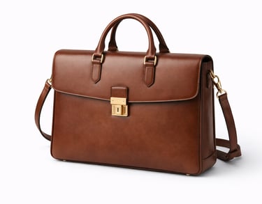 Classic leather briefcase with flap closure and structured office design
