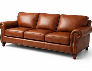 Brown leather sofa set with cushioned seats designed for luxury home and lounge interiors.