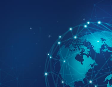 globe against a blue background showing interconnected networks