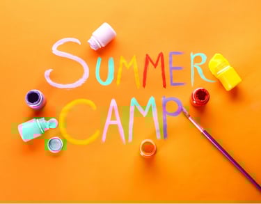 a colorful summer camp sign with a paintbrush and a paintbrush