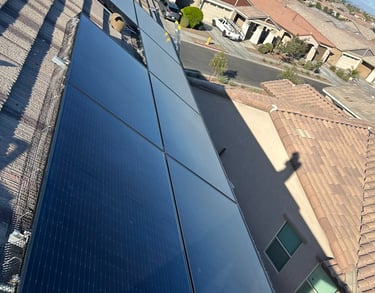 Solar panel array after cleaning dirt and bird poop off the tops in phoenix arizona