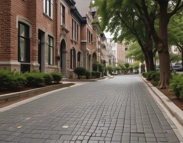 a man riding a skateboard down a street next to tall buildings