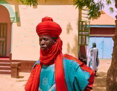 a man in a red and blue outfit