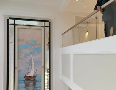 Maamar Looking at his artwork inside The Minister of power's Palace