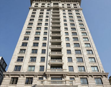 a man riding a skateboard down a street next to tall buildings