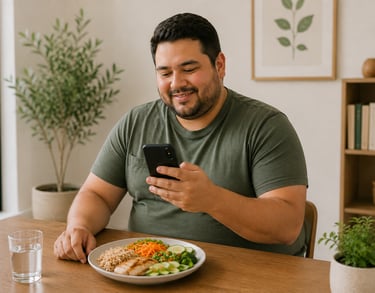 Paciente bariátrico comunicándose con su nutriólogo clínico