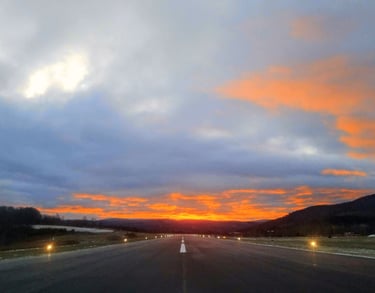 Sunrise from the end of runway 13 at the Bennington Airport