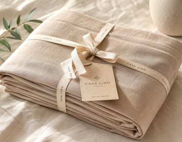 Empaque premium sostenible de sábanas y textiles de lino Casa Lino