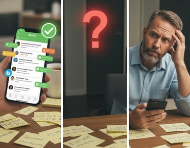 A landlord looking uncertain with multiple unstandardized repair quotes on paper, contrasting with 