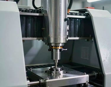 A close-up photograph of a modern CNC machine in a clean, professional Pakistani manufacturing facility. The lighting is bright and industrial, highlighting the steel surfaces and precise movements. The overall mood is one of high-tech innovation and reliability.