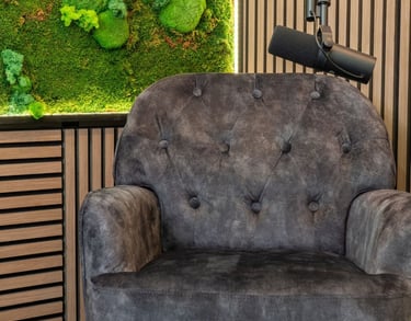 a chair with a mossel planter on it