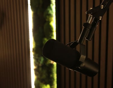 a microphone in a recording studio with a microphone