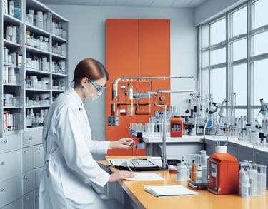 a man riding a skateboard down a street next to tall buildings