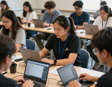 A vibrant community education workshop in a North American / Global setting, where individuals are learning to use digital monitoring tools. Bright, inclusive, and professional photography.