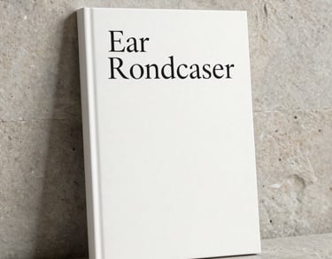 A minimalist book cover design leaning against a neutral stone wall. The design is elegant, featuring sophisticated serif typography and plenty of white space.