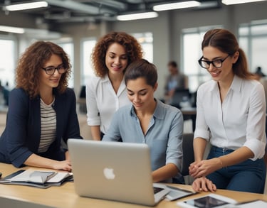 Grupo de mujeres trabajando en tecnología