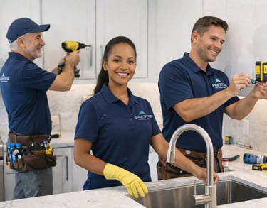 Professional home remodeling team working on a modern kitchen renovation project.
