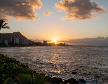 Sunset picture of Honolulu, Hawaii.