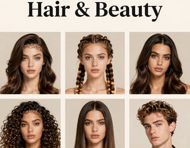 Stylish men’s and women’s clothing laid out on a wooden table.