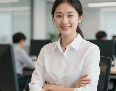 A professional portrait of a customer advocate in a bright, modern US office setting, wearing a white shirt and reflecting a helpful, trustworthy attitude.