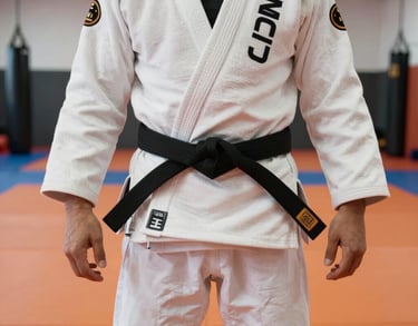 Detail of the Jiu-Jitsu training center with orange mats and training equipment, symbolizing discipline and social inclusion.