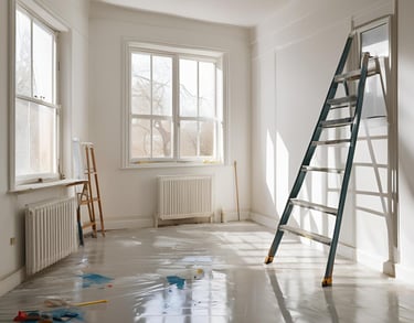 interior home renovation with ladder, tools and freshly painted walls in an Auckland property