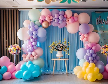 a birthday party with balloons and balloons