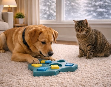Dog enjoying a winter walk in Oakville with a pet sitter.