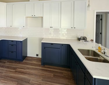 blue and white cabinets