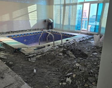 Swimming pool waterproofing membrane installation in Dubai villa