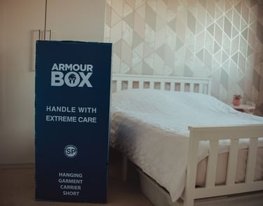 storage box next to a bed
