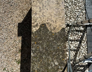 Nettoyage algues, mousse, lychen, pollution sur muret, nettoyage haute pression, nettoyage terrasse,