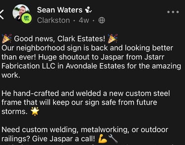 nextdoor review for jstarr fabrication