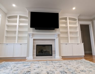 Entertainment center with book shelving 