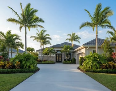 Concrete Driveway surrounded with clean green landscape in Plantation, FL