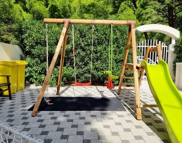 The photo shows the children's swing from another angle.